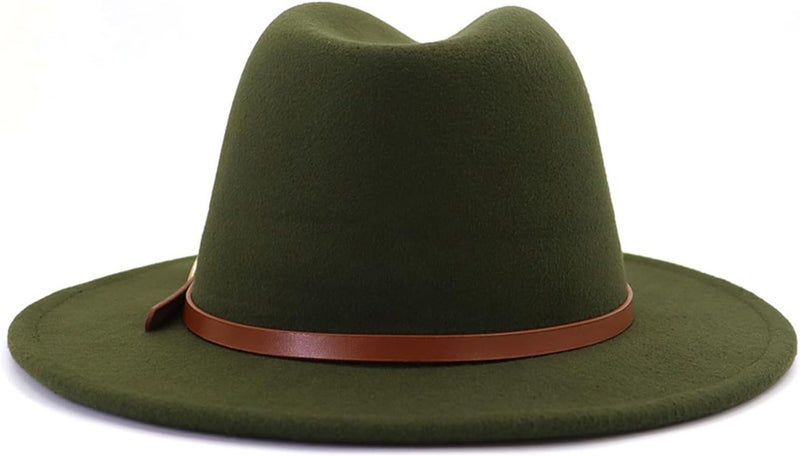 CCAKXCJJ Fedora Hats for Men Women Felt Jazz Hat Wide Brim Panama Hat with Belt Buckle - Image 5